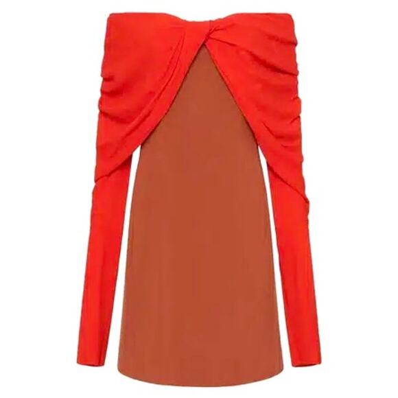 $725 BIANCA SPENDER RUNWAY Brick Red Crepe Dress – Size 2 Small - Picture 4 of 15